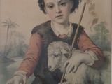 tableau représentant un jeune garçon tenant un mouton et une croix
