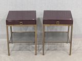 pair of mid century modern brass and leather side tables