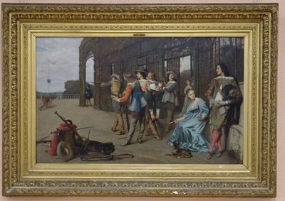 a painting of a group of people on a street