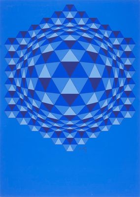 une image représentant un motif géométrique bleu et blanc sur fond bleu