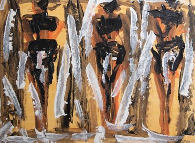 un tableau représentant un groupe de personnes se tenant face à face
