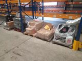 several boxes of food are stacked on pallets in a warehouse