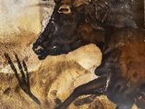 a painting of a bull running in the desert