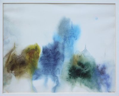 une image représentant un tableau aux couleurs bleues, vertes et jaunes