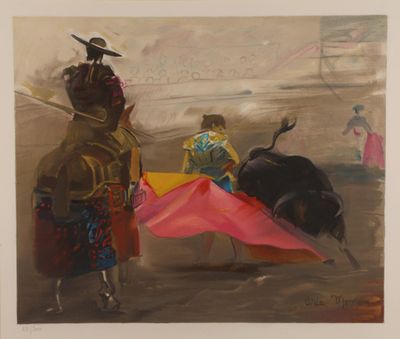 un tableau représentant un taureau et un torero lors d'une corrida
