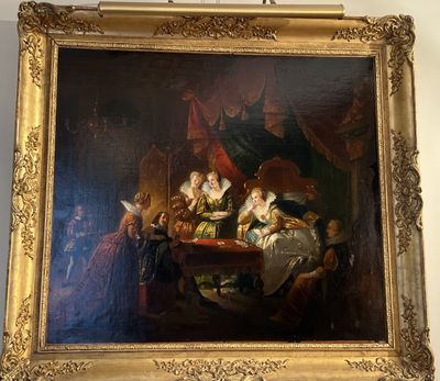 une image représentant un tableau où l'on voit une famille en train de jouer aux cartes dans une pièce