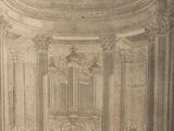 a drawing of a large organ in a building