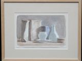 a picture of a painting of vases and a bowl on a table
