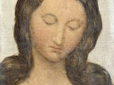 painting of a woman with her eyes closed and her eyes closed