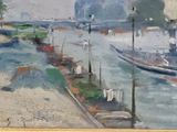 a painting of boats on the water in a harbor