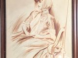 tableau représentant une femme assise sur une chaise avec un chat