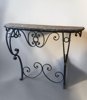 wrought iron console table with marble top