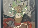 une peinture représentant un vase de fleurs sur une table