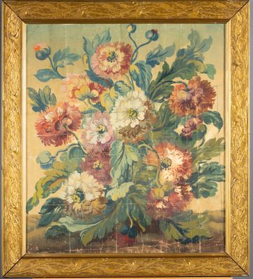 une image d'une peinture de fleurs dans un vase sur une table