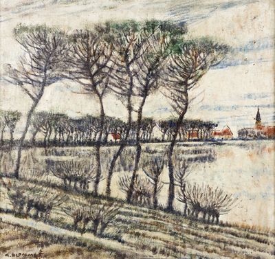 Alfons Blomme (1889-1979) "Avenue le long des marais", huile…