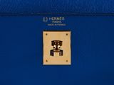 hermes paris blue leather handbag with gold hardware