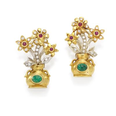 pair of emerald and diamond earrings