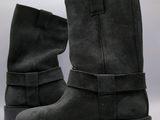 black sued boots with buckles and buckles on the side