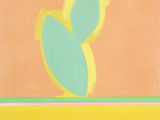 an abstract painting of a cactus plant on a yellow and green background