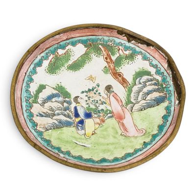 a picture of a decorative plate with a woman and a child