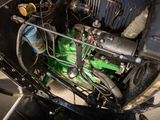 a close up view of the engine of an old car