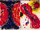 an image of a painting with red, blue, yellow and black paint