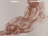 drawing of a nude woman sitting on a couch in a room