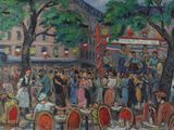 a painting of a group of people sitting at a table