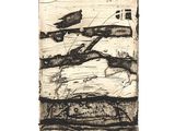 an image of a black and white drawing of a bird on a rock