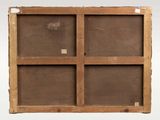 a picture of an old wooden box with four panes of glass