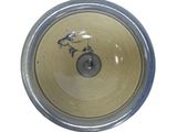a brown bowl with a bird on it on a white surface