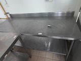 a stainless steel counter in a kitchen with a sink