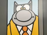 a painting of a cat wearing a suit and tie