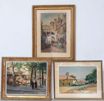 Réunion de trois pièces encadrées, comprenant : - Robert PEY…