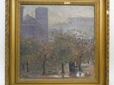une image d'un tableau représentant un paysage urbain dans un cadre doré
