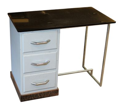 BUREAU métallique laqué gris à structure tubulaire chromé, o…