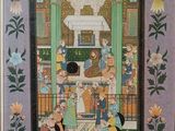 an image of a picture of a painting of people and animals