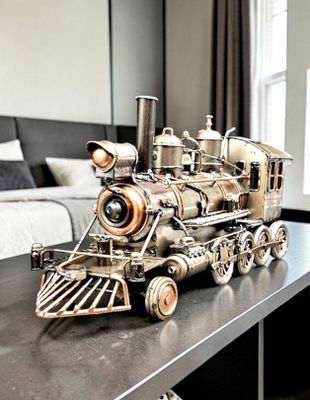 Locomotive à vapeur en métal doré.