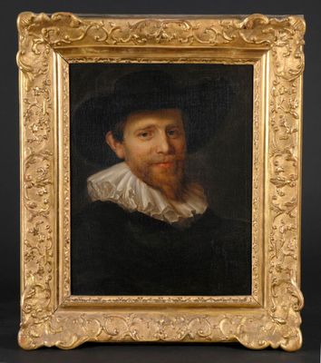 un tableau représentant un homme portant un chapeau noir et un col blanc
