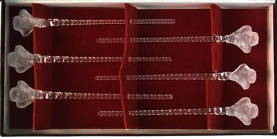 a box that has five clear plastic spoons in it
