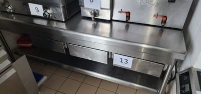 table inox 3 tiroirs avec plateau d'entre-jambe et dosseret 180 x 70 c - Photo 1