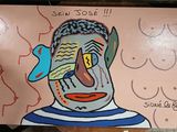 a picture of a painting of a man with a fish on his face
