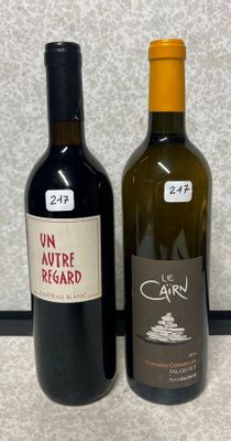 deux bouteilles de vin posées l'une à côté de l'autre sur un comptoir