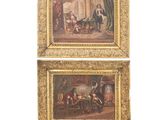 pair of 19th century oil paintings of a gentleman and a woman playing cards