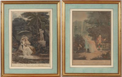 two framed pictures of a couple of people sitting on a bench