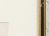 an image of a black and gold picture frame with a white background