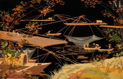 une image d'un tableau représentant un bateau dans l'eau