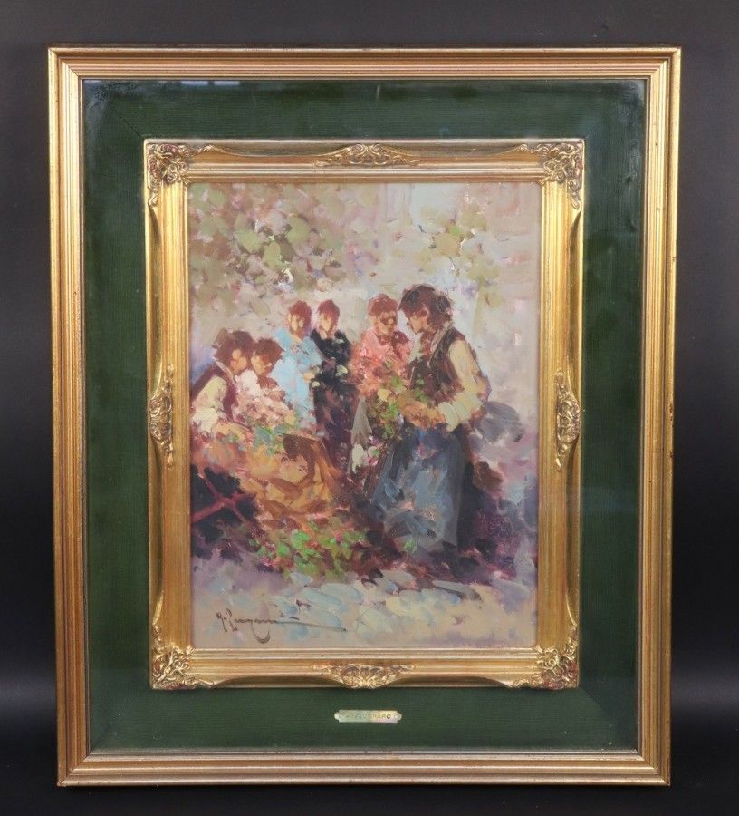 Antonio PECORARO (né en 1938) "Marchande de fleurs", huile s…