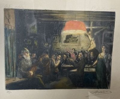 a picture of a painting of a group of people in a room
