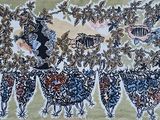 une image représentant un tableau avec des oiseaux et des fleurs sur fond vert